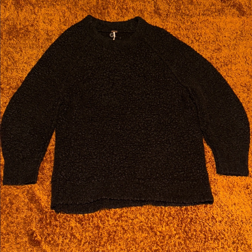 Free People Black Plush Crewneck Sweater 137